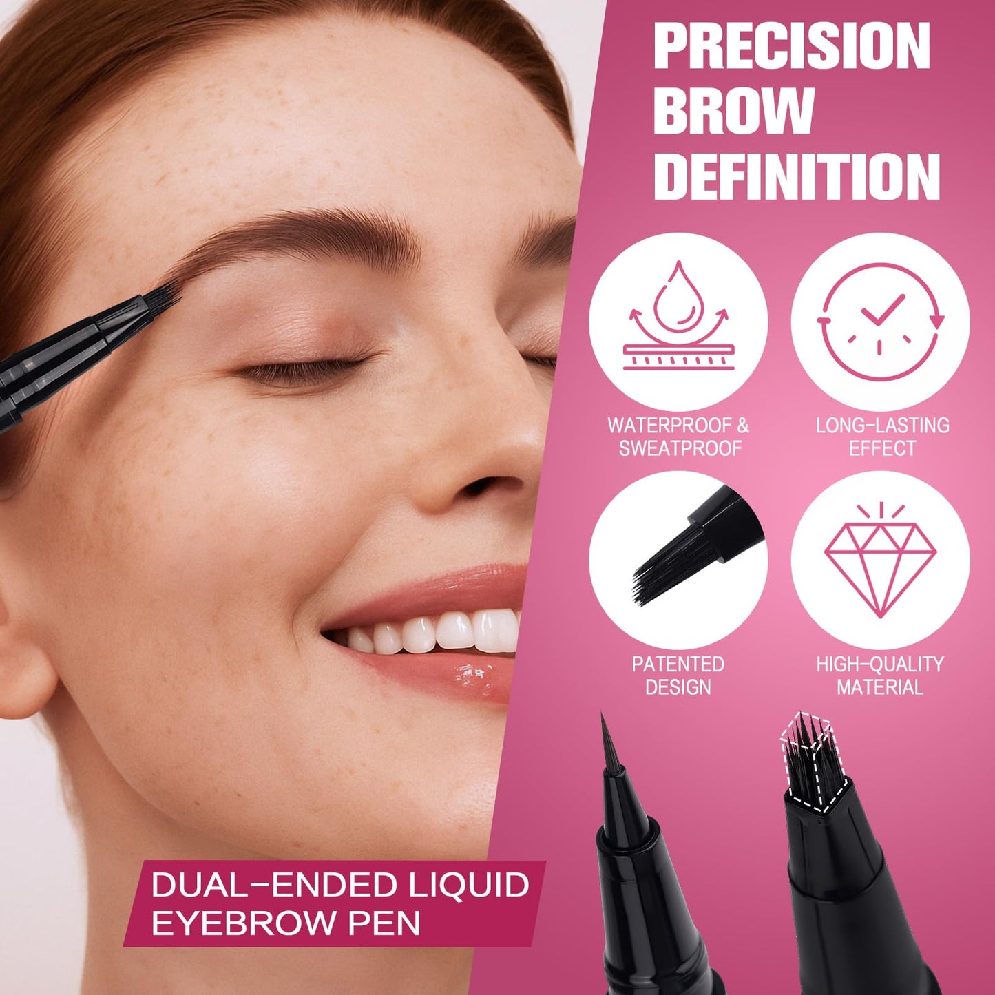 SUSIKEKI Dual Ended Microblading Eyebrow Pen - 2 in 1 Liquid Eyebrow Pencil with Brow-Fection Angled Brush & Precise Detail Brush-Tip, Shapes & Fills Natural Looking Brows, Lasts All-Day, Soft Black