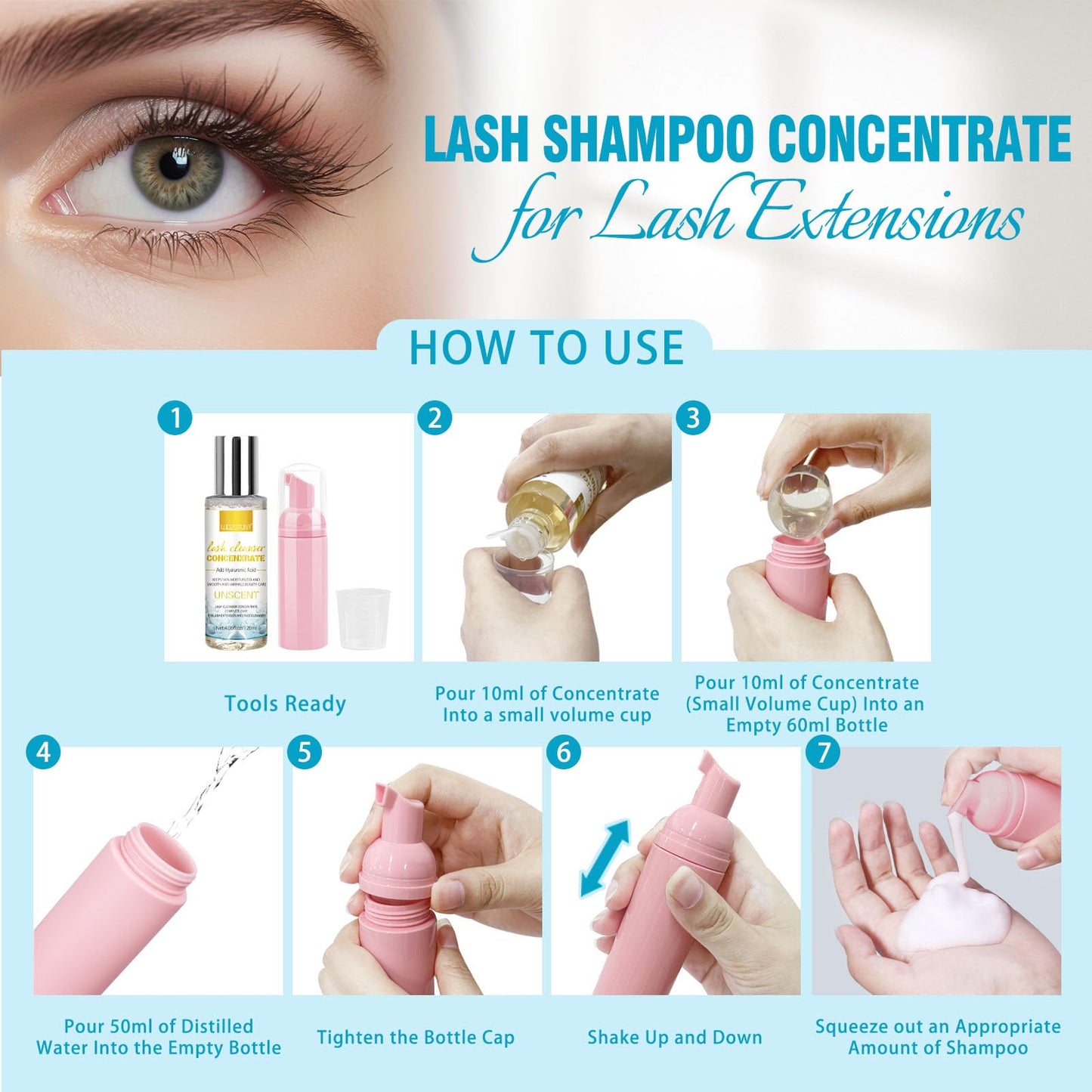 4.06fl oz Lash Shampoo Concentrate for Lash Extensions, Lash Cleanser Concentrate Eyelash Extension Professional Lash Cleanser Kit Natural Foaming