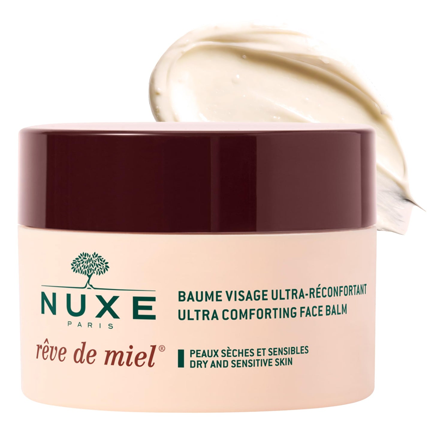 NUXE Ultra Comforting Face Balm with Honey, Propolis & Precious Oils, Rêve de Miel Facial Moisturizer Cream For Dry, Sensitive Skin, Barrier Support & Daily Hydration, 1.7 oz