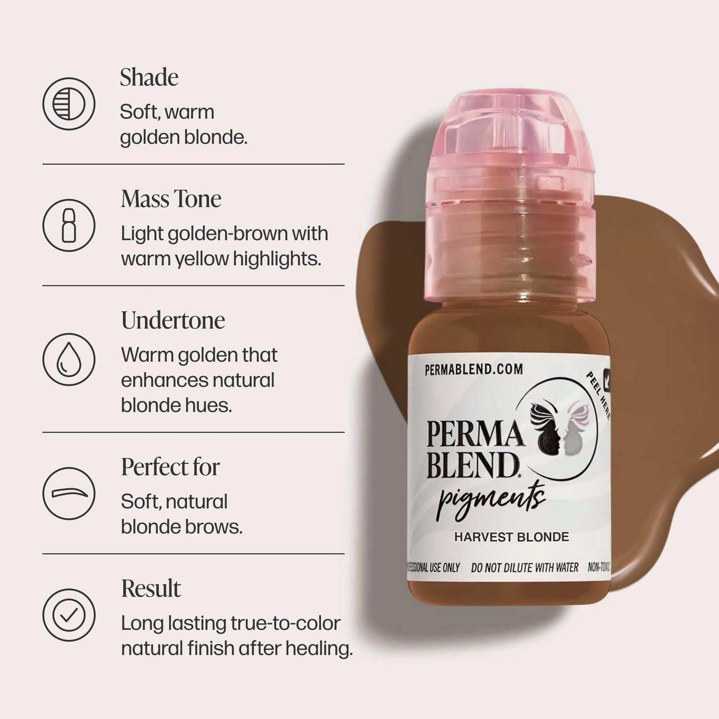 Perma Blend - Harvest Blonde - Microblading Ink for Permanent Eyeliner - Professional Tattoo Ink - Blonde Tattoo Ink Makeup - Vegan (0.5 oz)