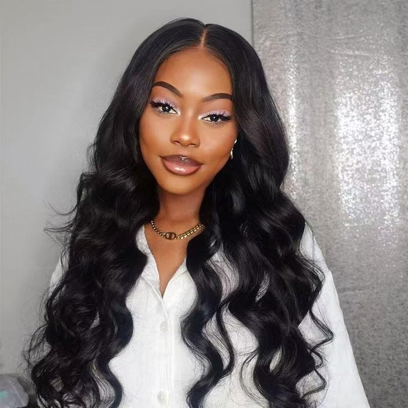 Glueless 13x4 HD Lace Front Wig - Pre-Plucked Long Wavy Style for Black Women | 26-Inch 1B Black