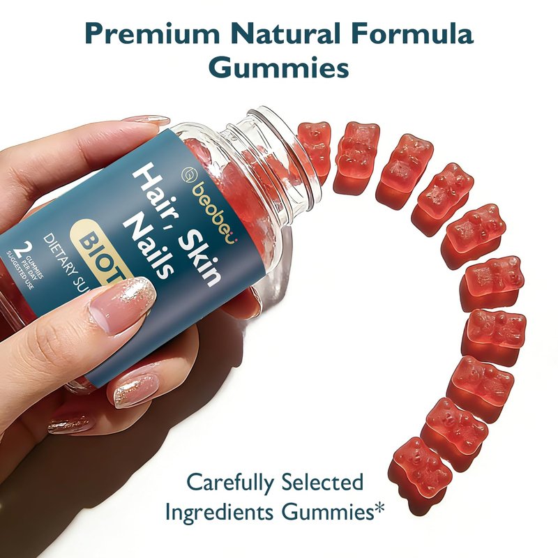 beobeu Hair Skin and Nails Biotin Gummies, Supports Hair Growth, Healthy Skin & Stronger Nails, Vegan Hair Vitamins for Women & Men, 30 Day Supply, Raspberry, 60 Count