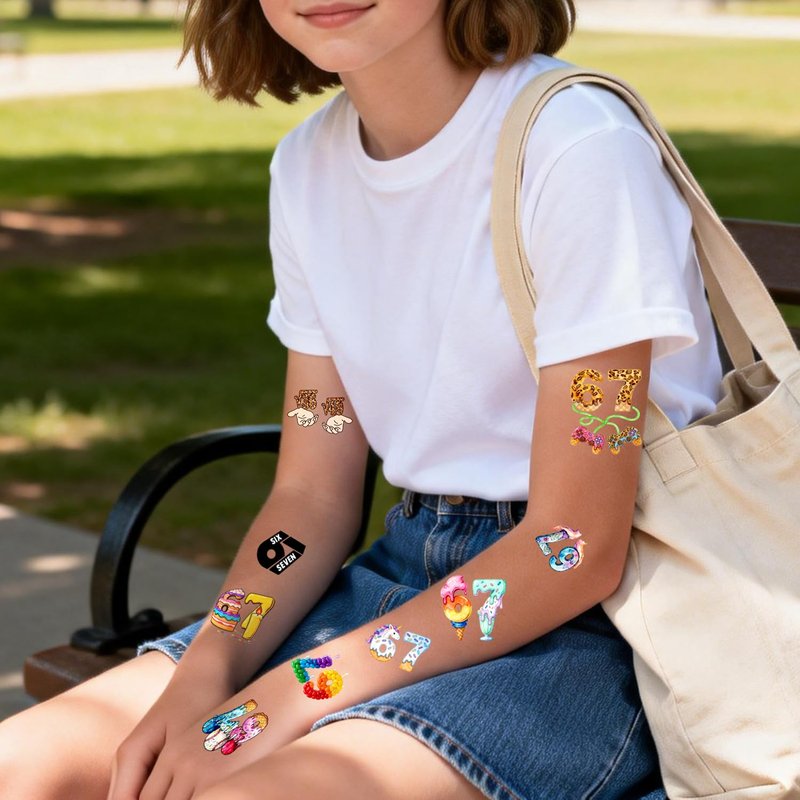 114 Pieces Funny Six Seven 67 Temporary Tattoos Stickers,15 Sheets Six Seven 6 7 Themed Tattoos Stickers Party Decoration Supplies for Adults