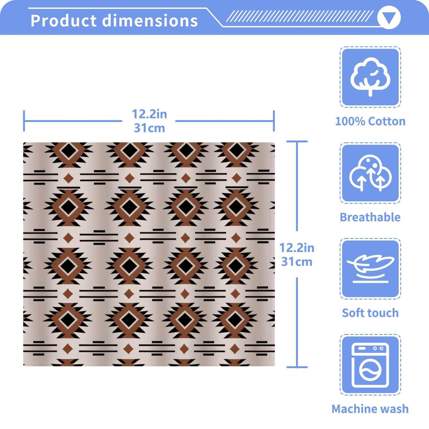 YANENDIE Western Aztec Washcloths Towels, Highly Absorbent and Soft Cotton Face Cloths, 6 Pack Quick Dry Wash Cloths - 12 X 12 Inches