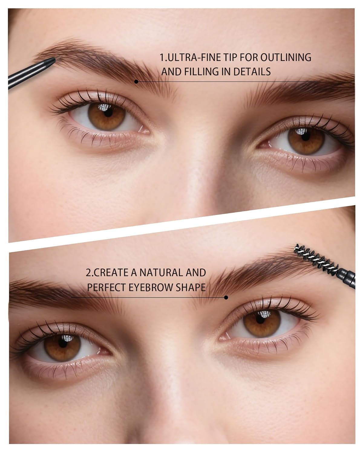 Dark Brown Eyebrow Pencils - 12 Ultra Slim Micro-Fine Tip Set with 2 Brow Razors & Spiral Brush | Long-Lasting Makeup