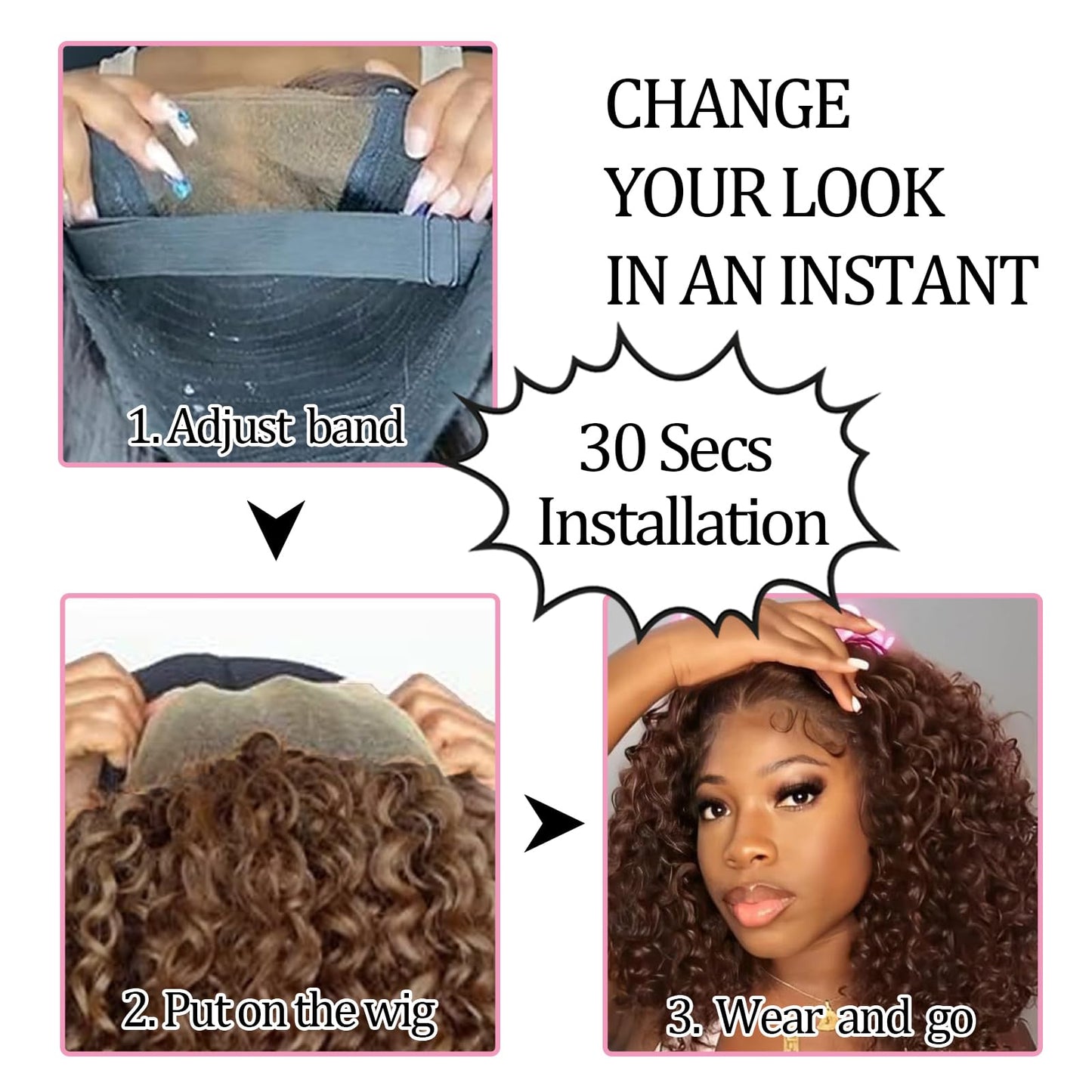 olimaruly Wear and Go Glueless Wigs Human Hair Pre Plucked Pre Cut Curly Bob Wigs Human Hair for Black Women 4x4 HD Lace Closure Deep Wave Glueless Wig Natural Black 12 Inch