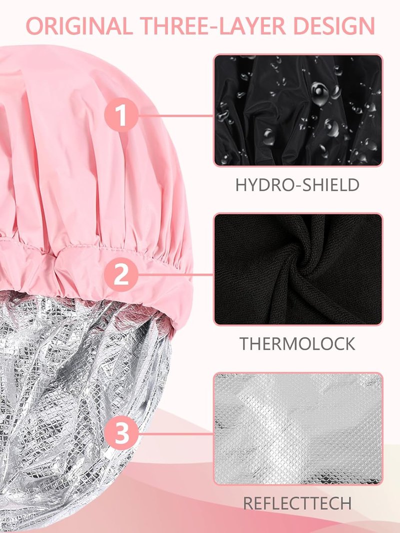 Heat Cap for Deep Conditioning - Reusable Waterproof Three-Layer Hair Cap | Pink, One Size