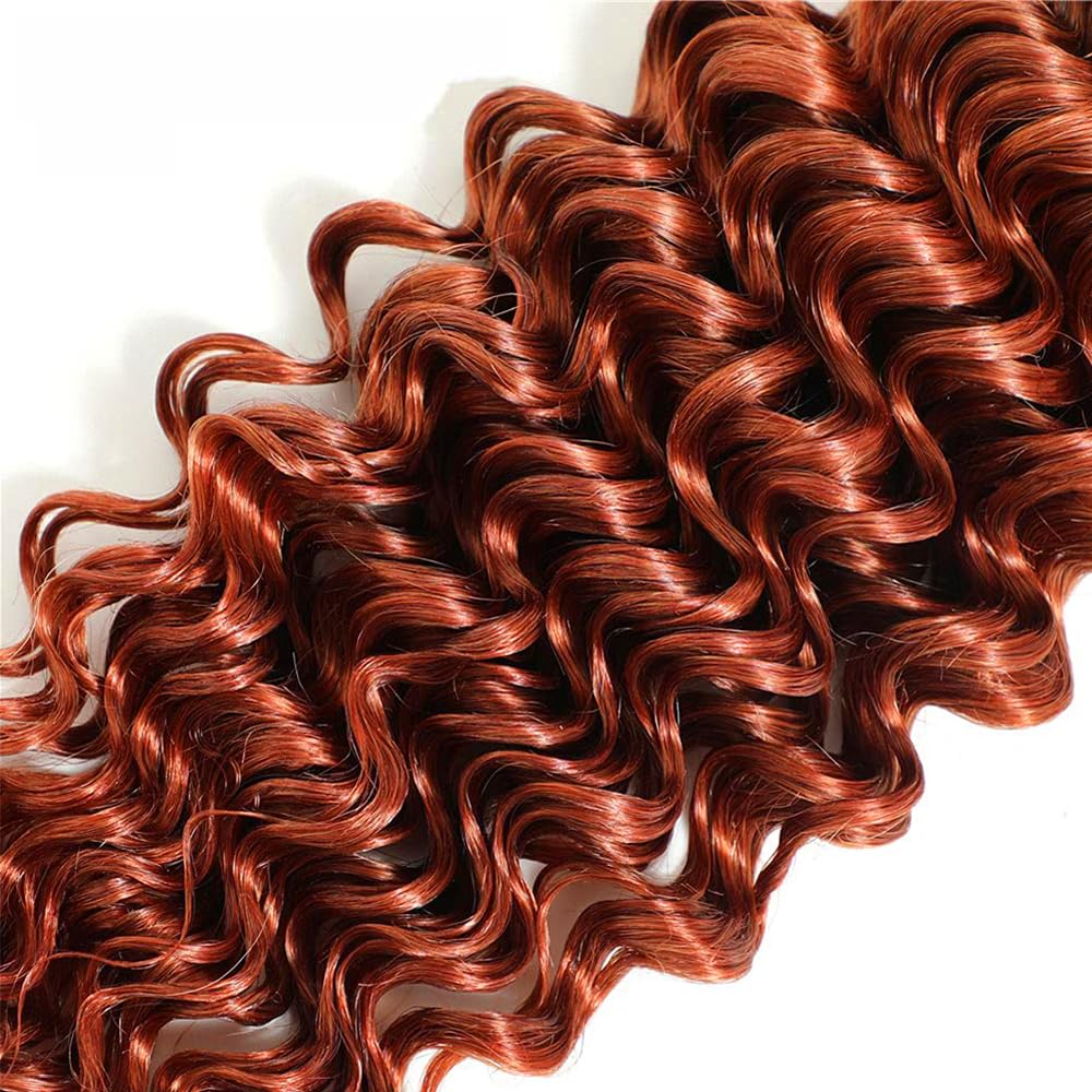 Auburn Deep Wave Bundles Human Hair Color 33 Bundles 16 18 20 Inch Huxowax Peruvian Virgin Remy Hair Extensions Double Weft Copper Red Deep Wave Bundle