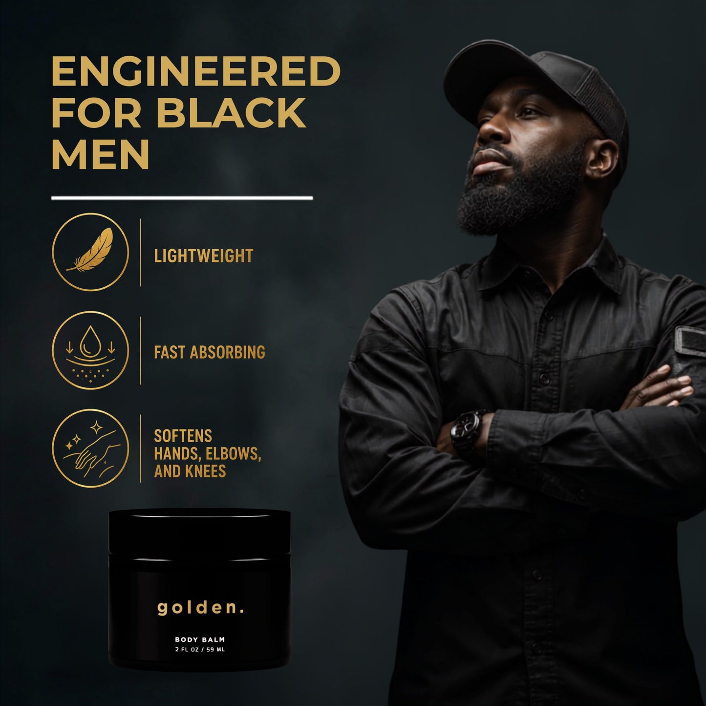 Golden Grooming Co. Men's Body Balm & Moisturizer for Extra Dry Skin – Intense Repair Body Butter with Mango Butter & Coconut Oil – Natural, Deep Hydration for All Skin Types – 2-pack