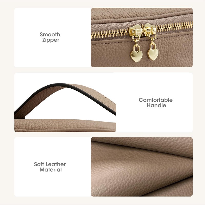 Kattee Makeup Bag for Women, Leather Cosmetic Bag, Working Makeup Bags for Ladies with Handles, Portable Travel Toiletry Bag, Brown