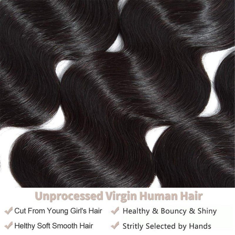 Body Wave Bundles Human Hair 12 14 16 Inch 100% Unprocessed 12A Brazilian Virgin Hair Human Hair Extensions Quick Weave Bundles Double Weft Natural Color