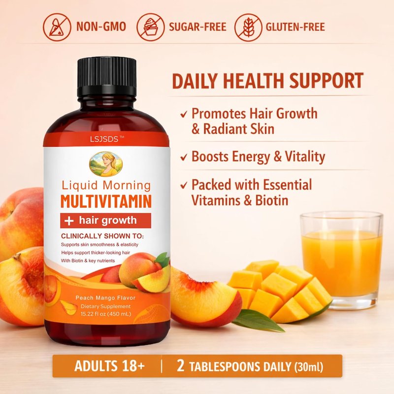 Liquid Multivitamin for Hair Growth - 10,000 mcg Biotin | 450 ml Hair & Skin Balance Formula for Men & Women 18+