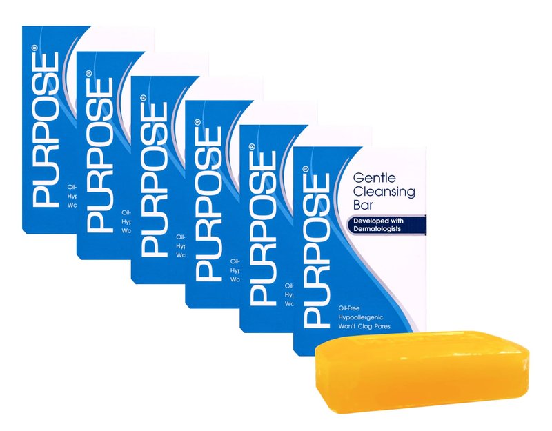 PURPOSE Gentle Cleansing Bar, Developed with Dermatologists, For All Skin Types, For Sensitive & Dry Skin, Oil-free, Hypoallergenic, Sulfate-Free, 6 oz Bar (Pack of 6)