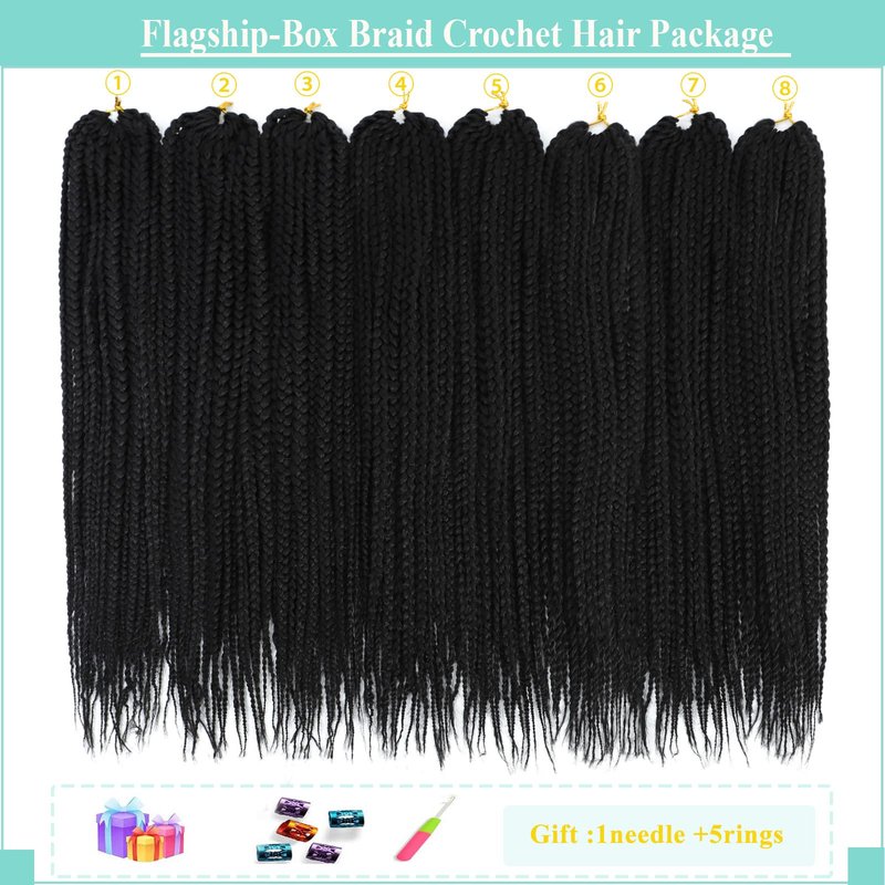 8 Packs Crochet Braids for Back Women 18 Inch Crochet Box Braids Prelooped Crochet Hair for Black Women Box Braids Crochet Hair Extensions