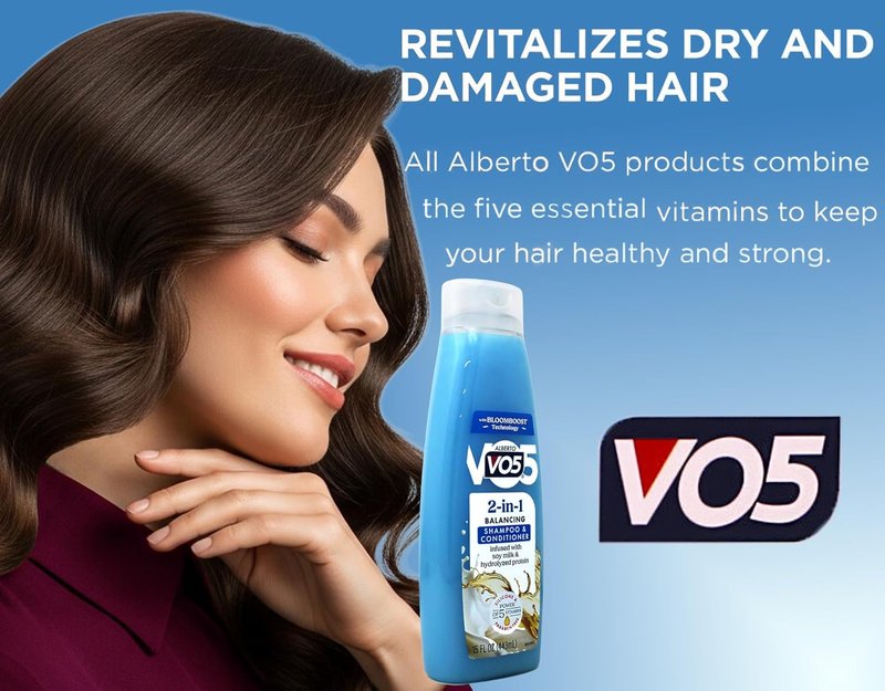 Alberto VO5 2-in-1 Moisturizing Shampoo & Conditioner - Softens & Shines | 12.5 Oz Bottles, 6 Pack
