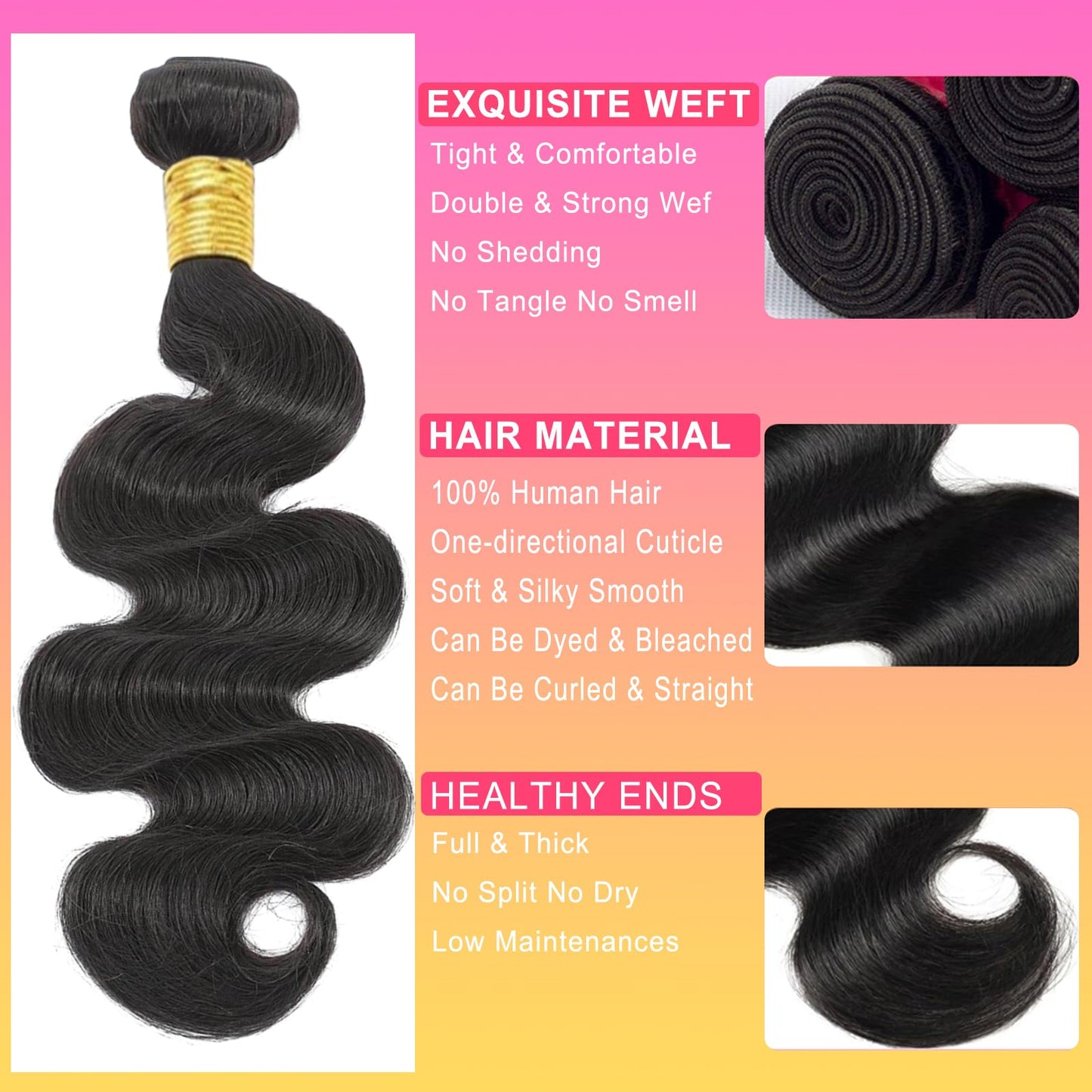 Aptatuse Body Wave Bundles Human Hair 24Inch 12A Human Hair Bundles 100% Unprocessed Brazilian Raw Virgin Hair Extensions 1 Bundle Natural Black