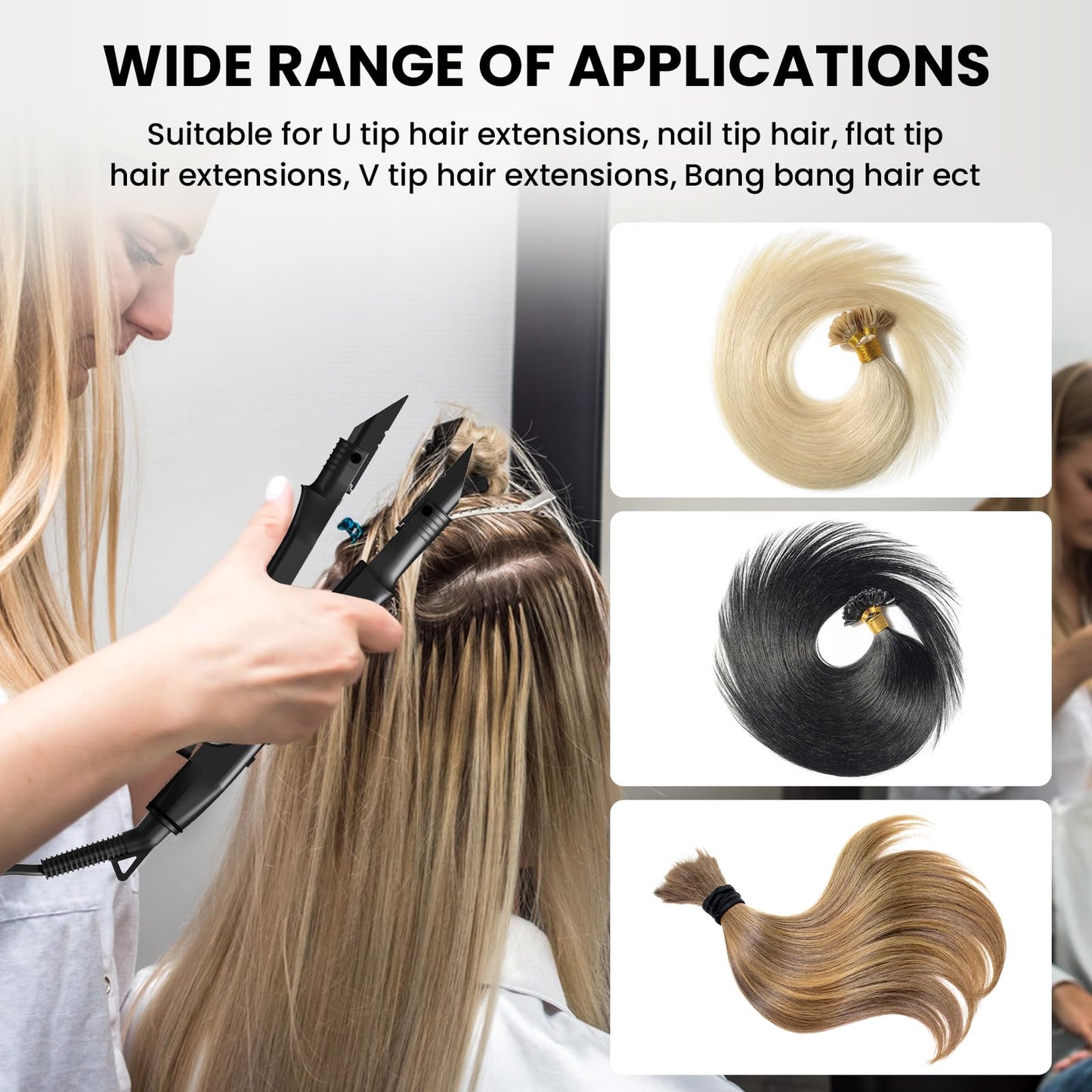 TopWigy Professional Hair Extensions Tool Hair Connector Fusion Heat Iron Connector Wand Temperature Adjustable Melting Tool with US Plug (Black B-tip)
