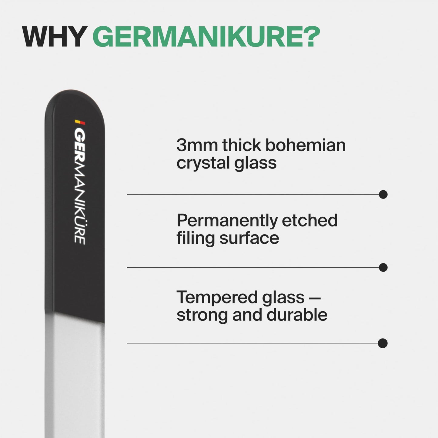 Germanikure Glass Nail File Set - Professional Manicure & Pedicure Kit - Ethically Made in Czech Republic - 2 Pc Black File Duo