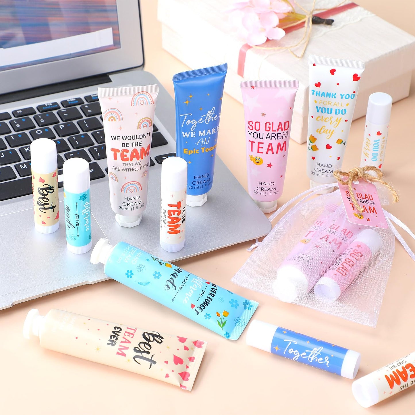 Dansib 12sets/48pcs Best Team Ever Gifts Team Appreciation Thank You Gifts for Coworkers Women Employee Appreciation Gift Party Favors Basket Stuffers Items Travel Hand Lotion and Lip Balm Set