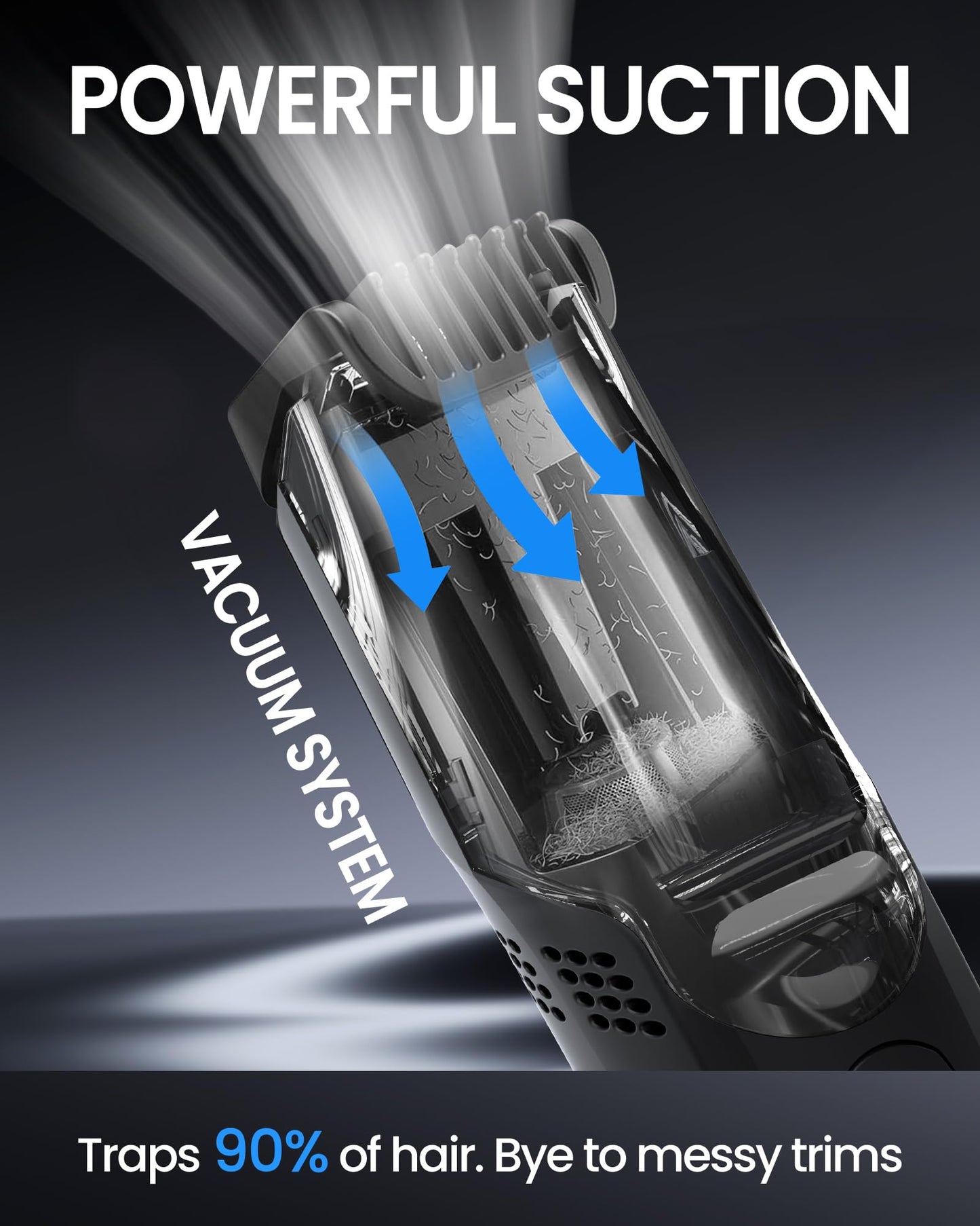 FERRISA Vacuum Beard Trimmer for Men, Rechargeable Mustache Trimmer for Men with Adjustable Length Comb, Cordless Electric Mens Beard Trimmer with Built-in Vacuum for Mustache, Sideburns