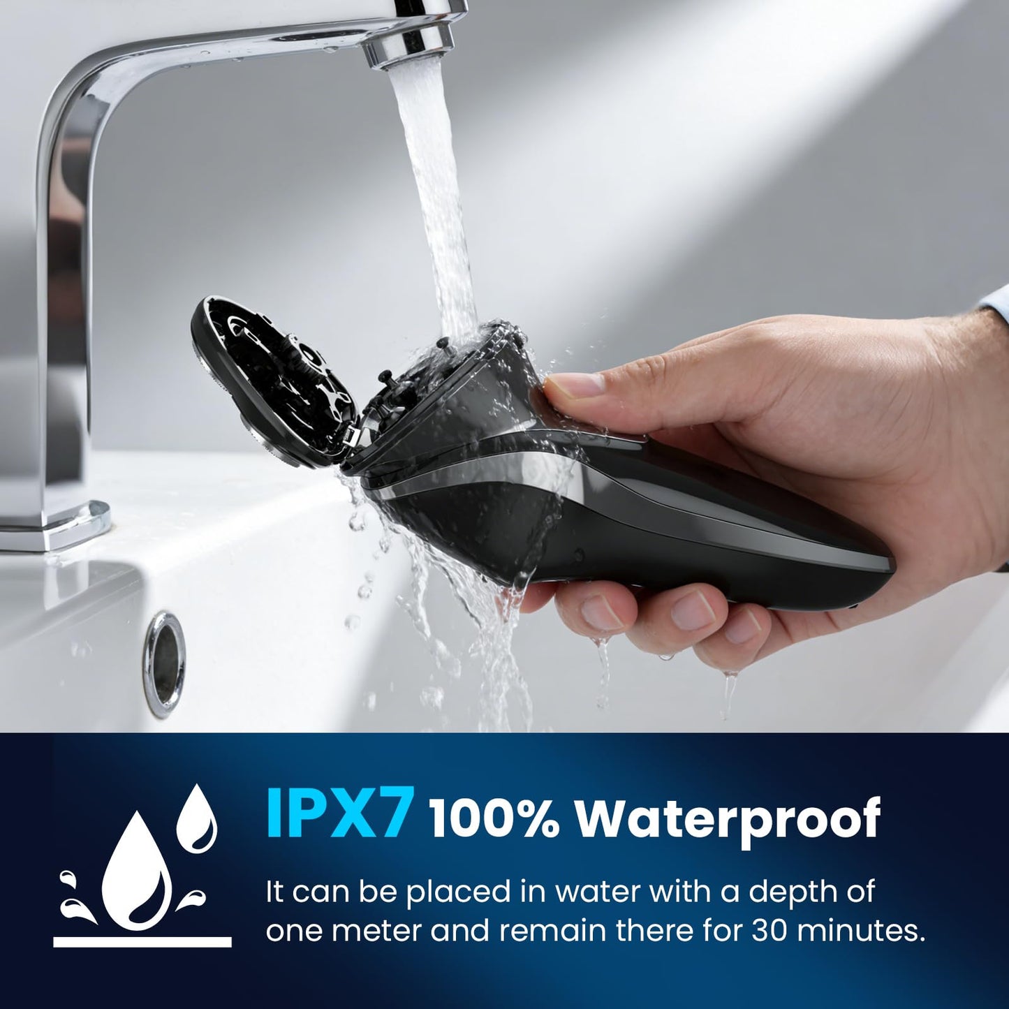 Electric Razor for Men Waterproof: Upgraded Rechargeable IPX7 Waterproof Shaver, Perfect for Men with Sensitive Skin and Travelers with Pop-Up Trimmer, Wet/Dry Shaving and Shower Use