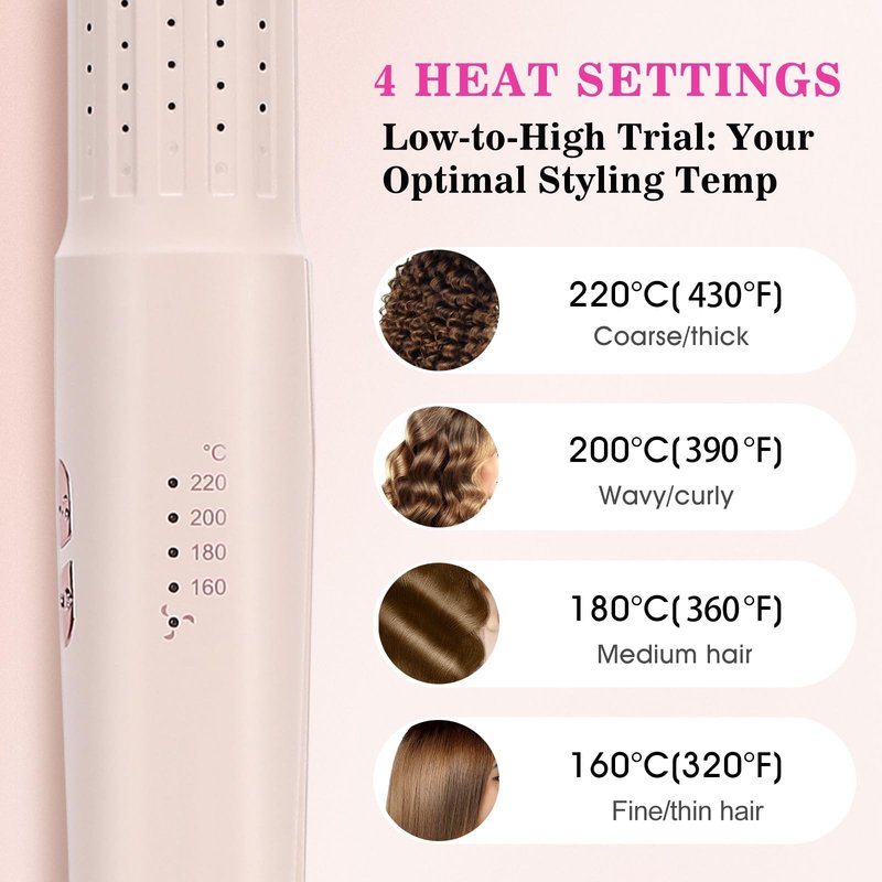 Hair Straightener and Curler, 2-in-1 Flat Iron & Airflow Curling Iron, Cool Air Hair Styling Tool, Ceramic Hair Straightener for Women, Dual Voltage, Blush Pink