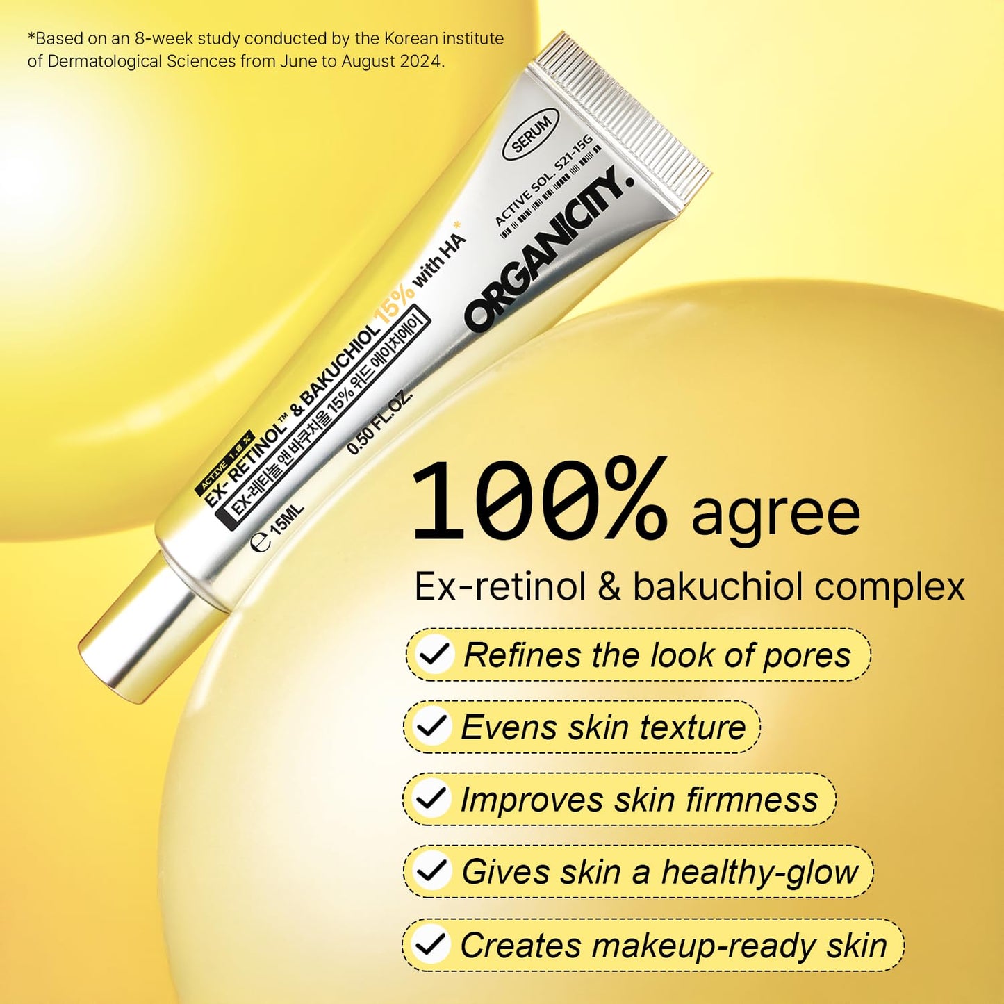 Organicity EX-Retinol & Bakuchiol 15% Facial Serum 0.5 Fl Oz | with Retinoid 1%, NAD+, EGF Peptides, Vitamin, Dexpanthenol | Korean Skin Care | for Firming and Lifting | Fragrance-Free Clean Formula