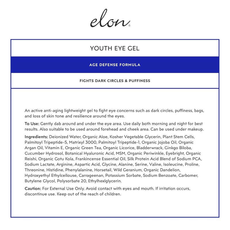 Elon Youth Under Eye Gel - Hyaluronic Acid & Plant Stem Cells | Anti-Aging Dark Circle Reducer for All Skin Types (1oz/30ml)