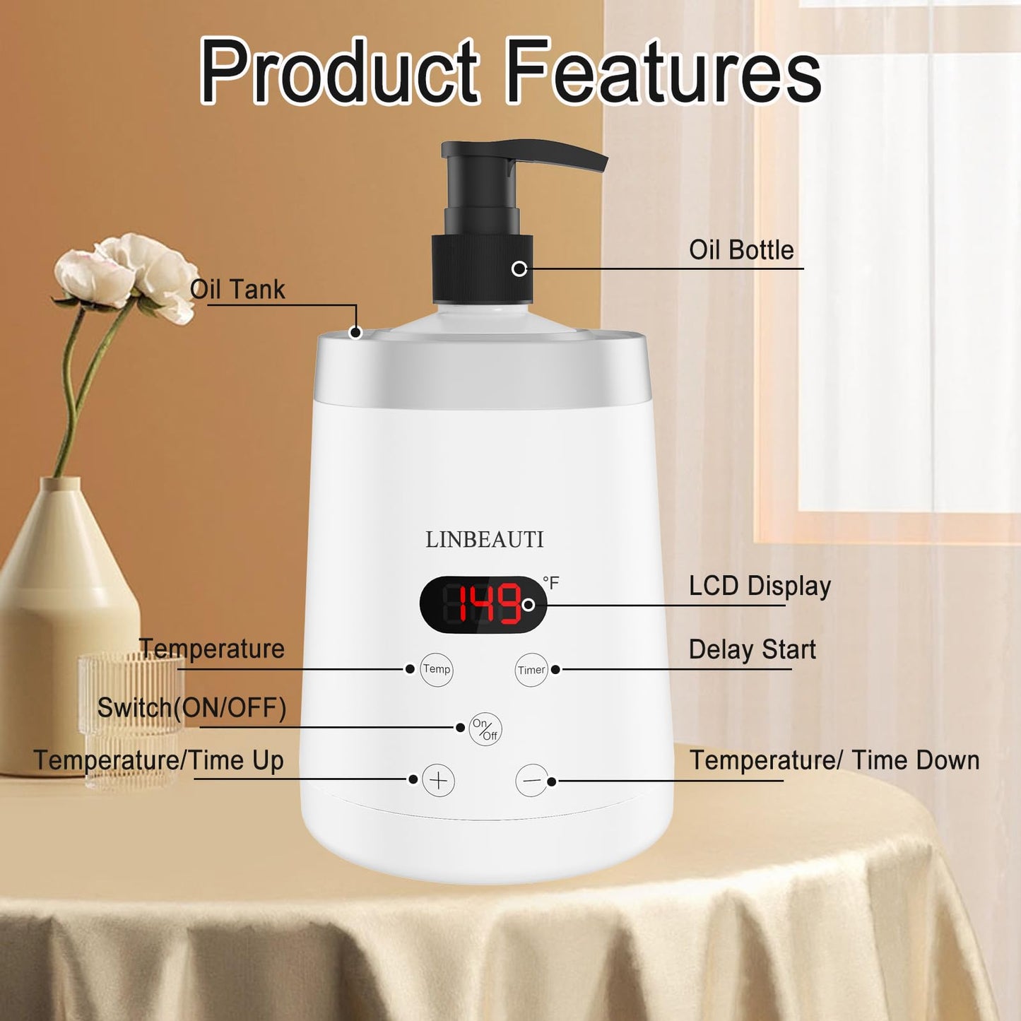 LINBEAUTI Massage Oil Warmer Bottle Professional Lotion Heater for SPA, Automatic Oil Warmer Heated Oil Lotion Cream for Salon, Barber Shops, Home, with Two Oil Bottle Dispenser (white)