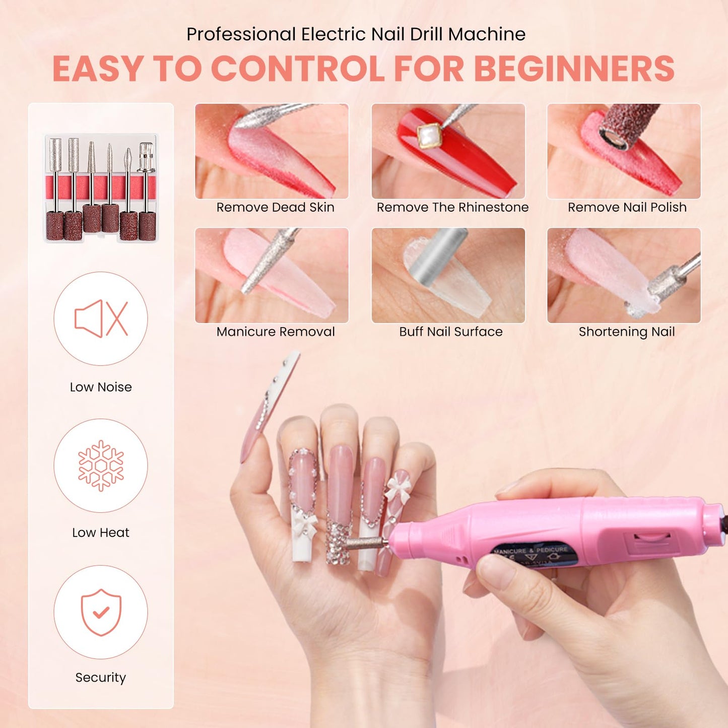 Nail Kit for Beginners with Everything: Practice Hand Acrylic Nail Set Professional Powder Drill Liquid Starter Kits with U V Lamp in Cosmetic Gift Bag for Women Salon Home (Sliver)