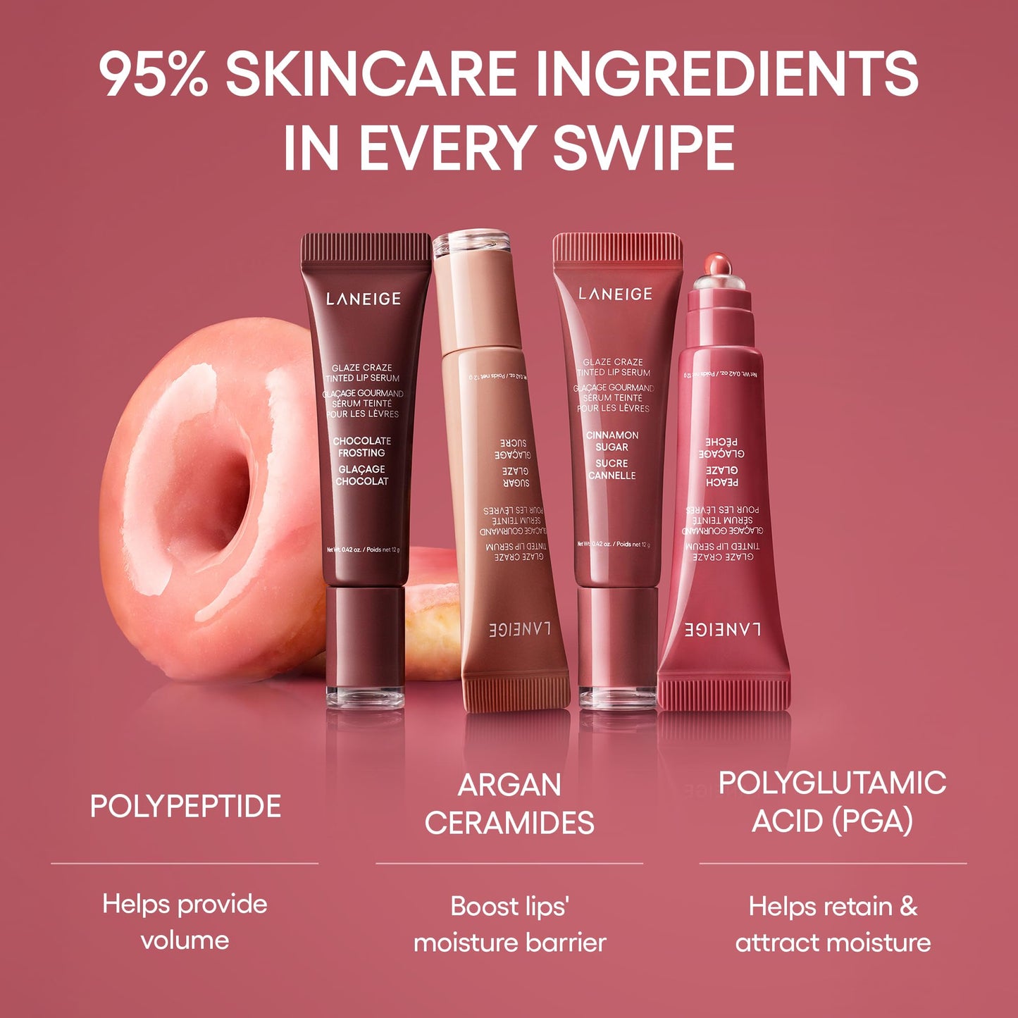 LANEIGE Glaze Craze Tinted Hydrating Lip Serum, for Glossy, Nourished Lips with Plumping Polypeptides, Chocolate Frosting