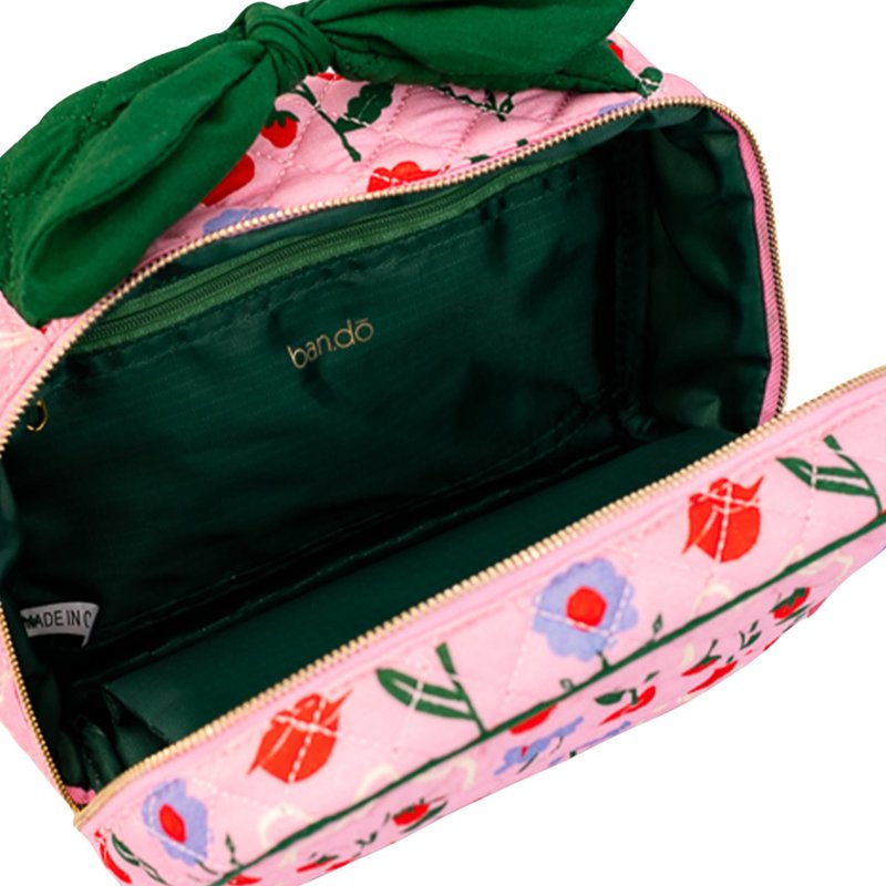 ban.do Getaway Quilted Toiletry Bag with Bow Handle, Cherry Lips