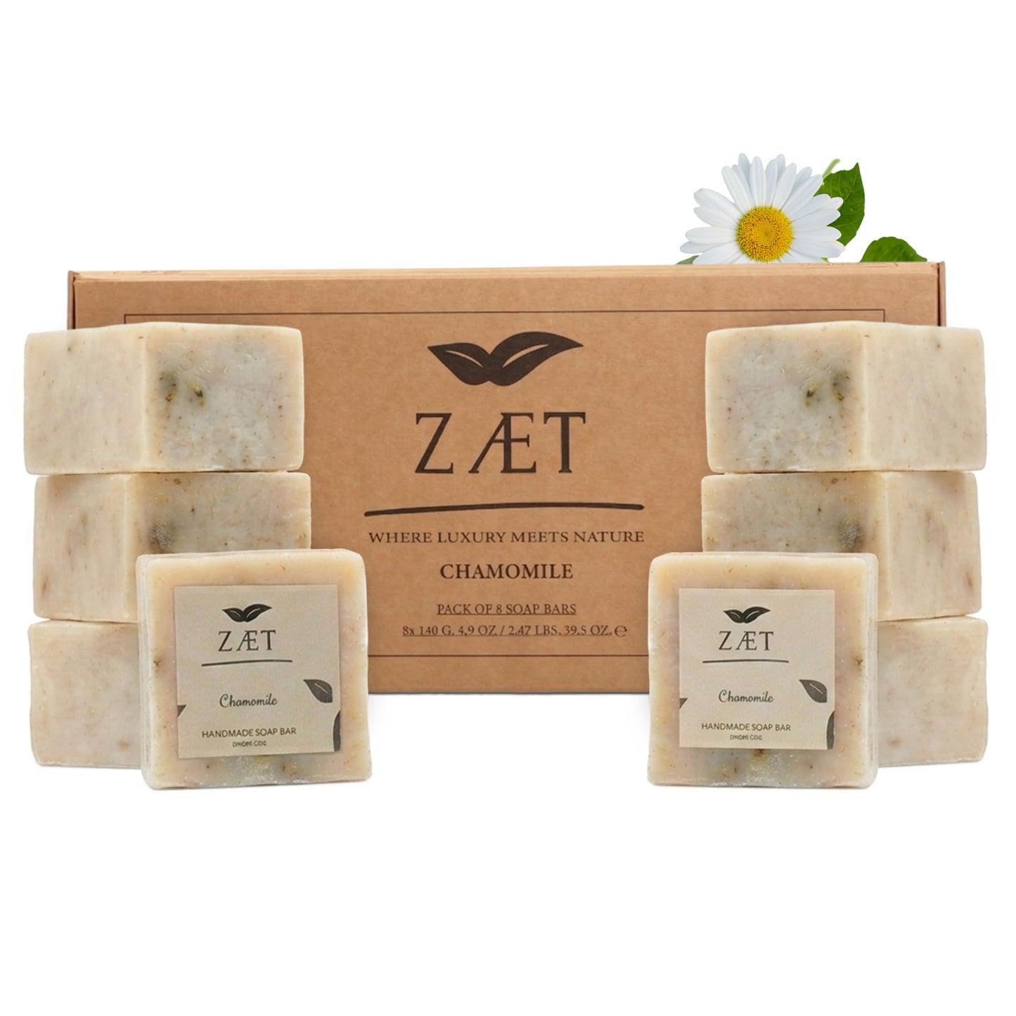 ZÆT Chamomile Soap Bar - Natural Handmade Soap for Hands & Body, 8 Pack