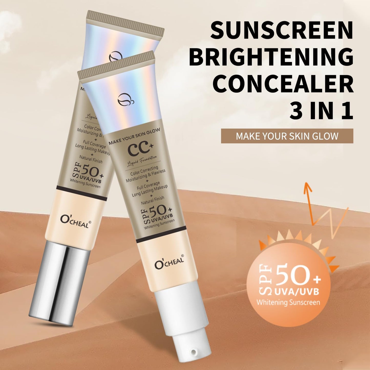 O'CHEAL Full Coverage CC Cream Foundation for Women with SPF 50+ (Nature)