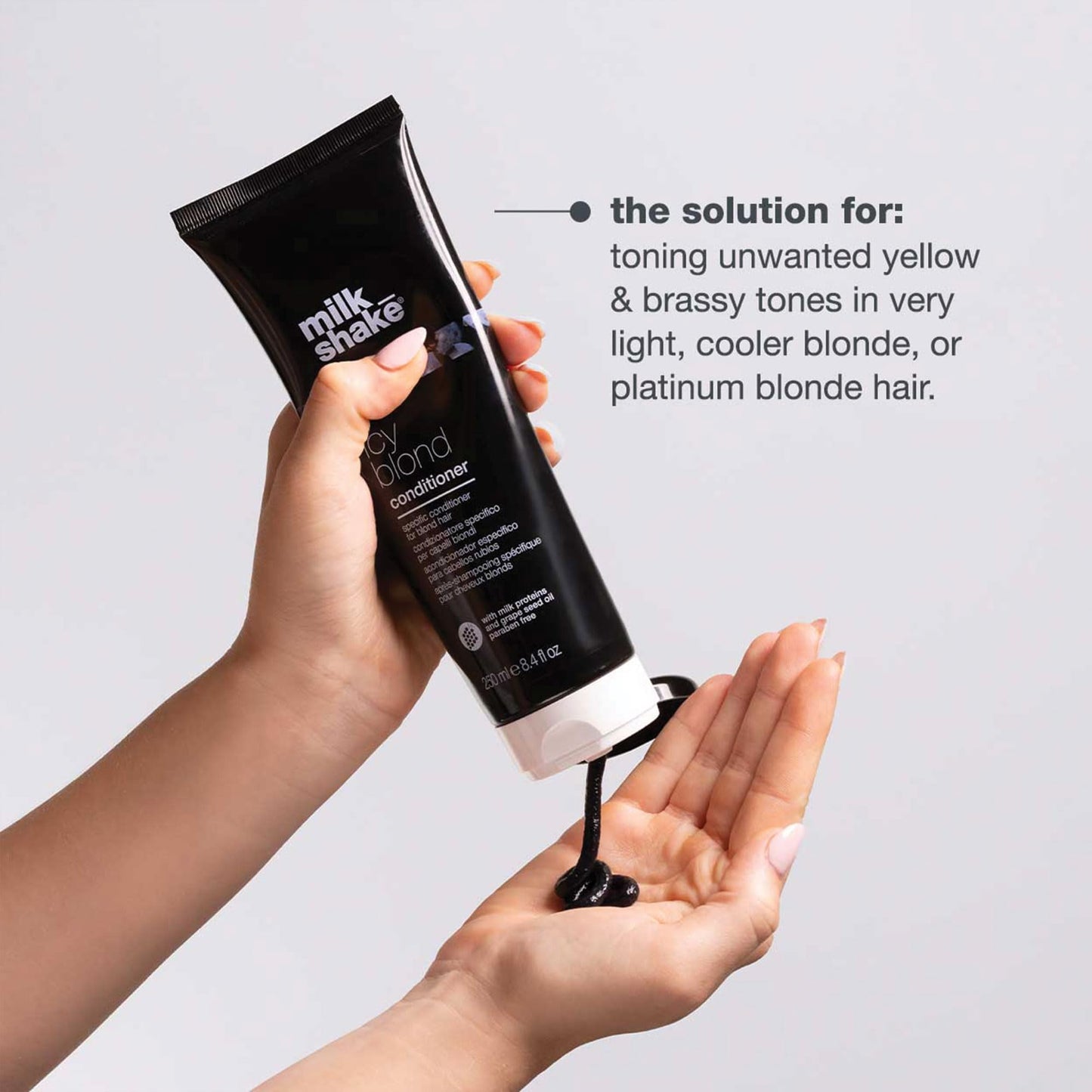 milk_shake icy blond conditioner | award winning toning conditioner with black pigment to neutralize yellow and brass in platinum blonde hair | smooths, hydrates, and brightens cool tones, 1.7 fl oz