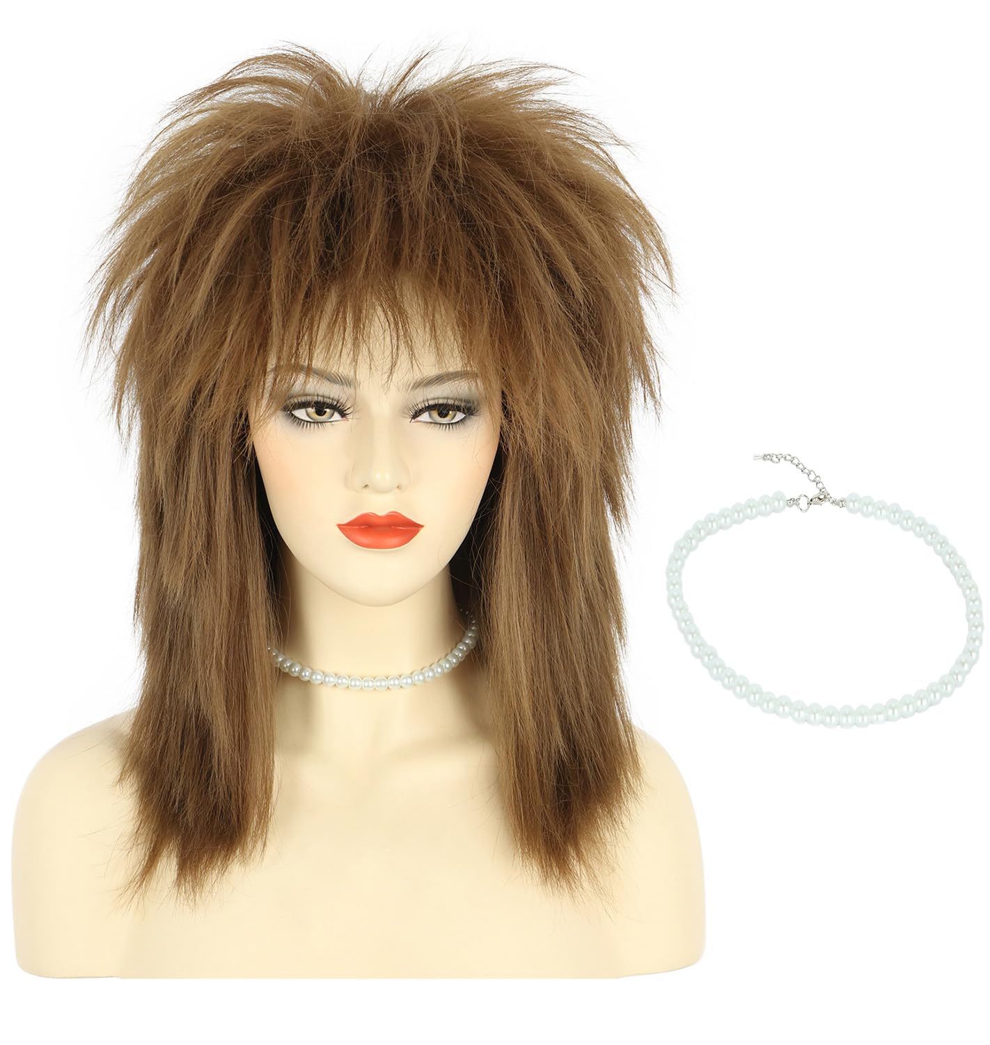 Long Curly Brown Wig for Women & Men - 70s/80s Rocker Mullet Costume | Perfect for Halloween & Cosplay