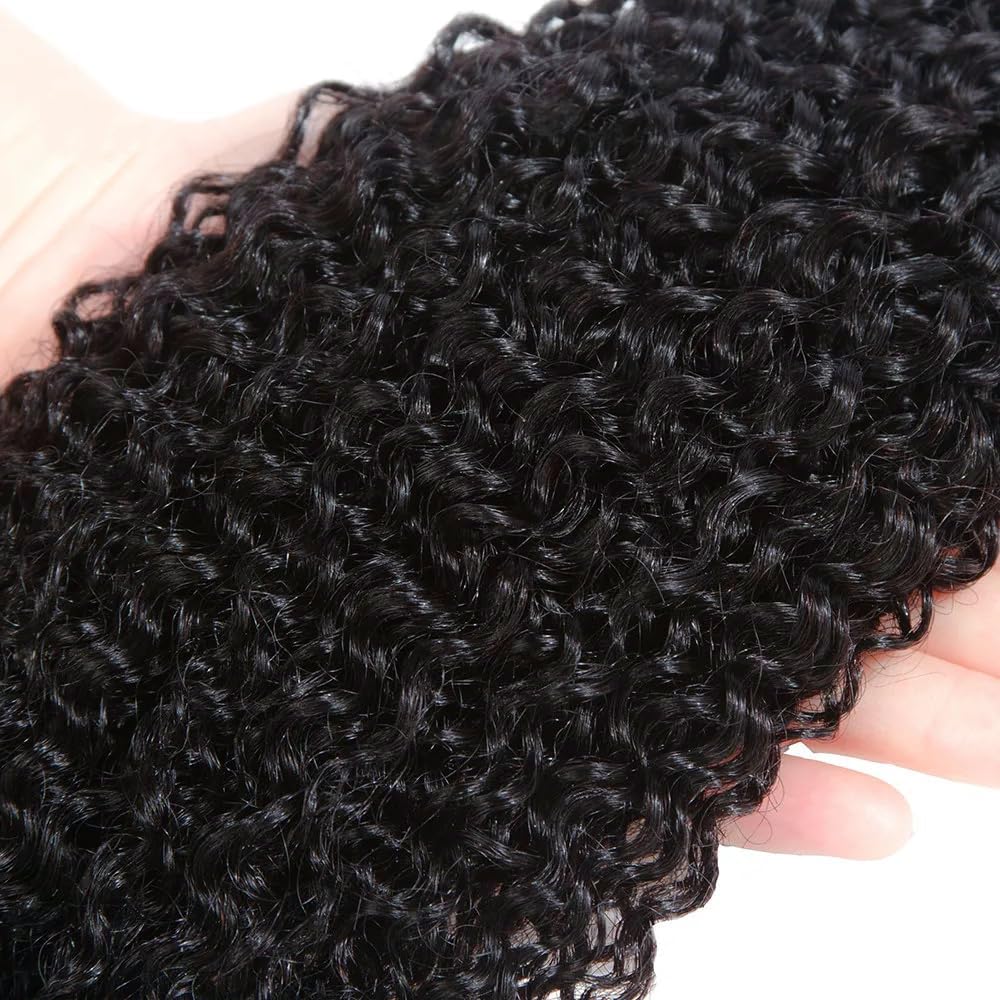 Curly Wave Human Hair Bundles 26 Inch Kinky Curly Single Bundle #1B Natural Black Human Hair Unprocessed Native Virgin Hair 100g Total Double Weft Crochet Human Hair Extensions for Women