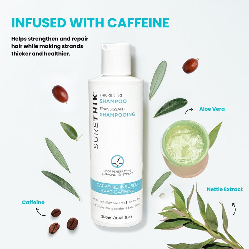 SURETHIK Hair Thickening Shampoo - With Caffeine & Nourishing Oils - Sulfate, Paraben & Silicone Free (250ml)