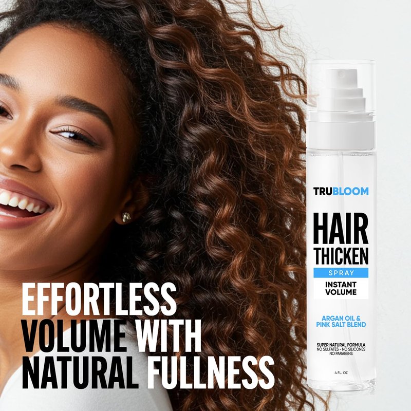 TRU BLOOM Hair Thickening Spray – Get Instant Fuller, Thicker & Healthier Hair, All-Natural Thickening & Volumizing Spray, Stylist-Recommended Hair Volumizer Spray For Both Women & Men. Made in USA