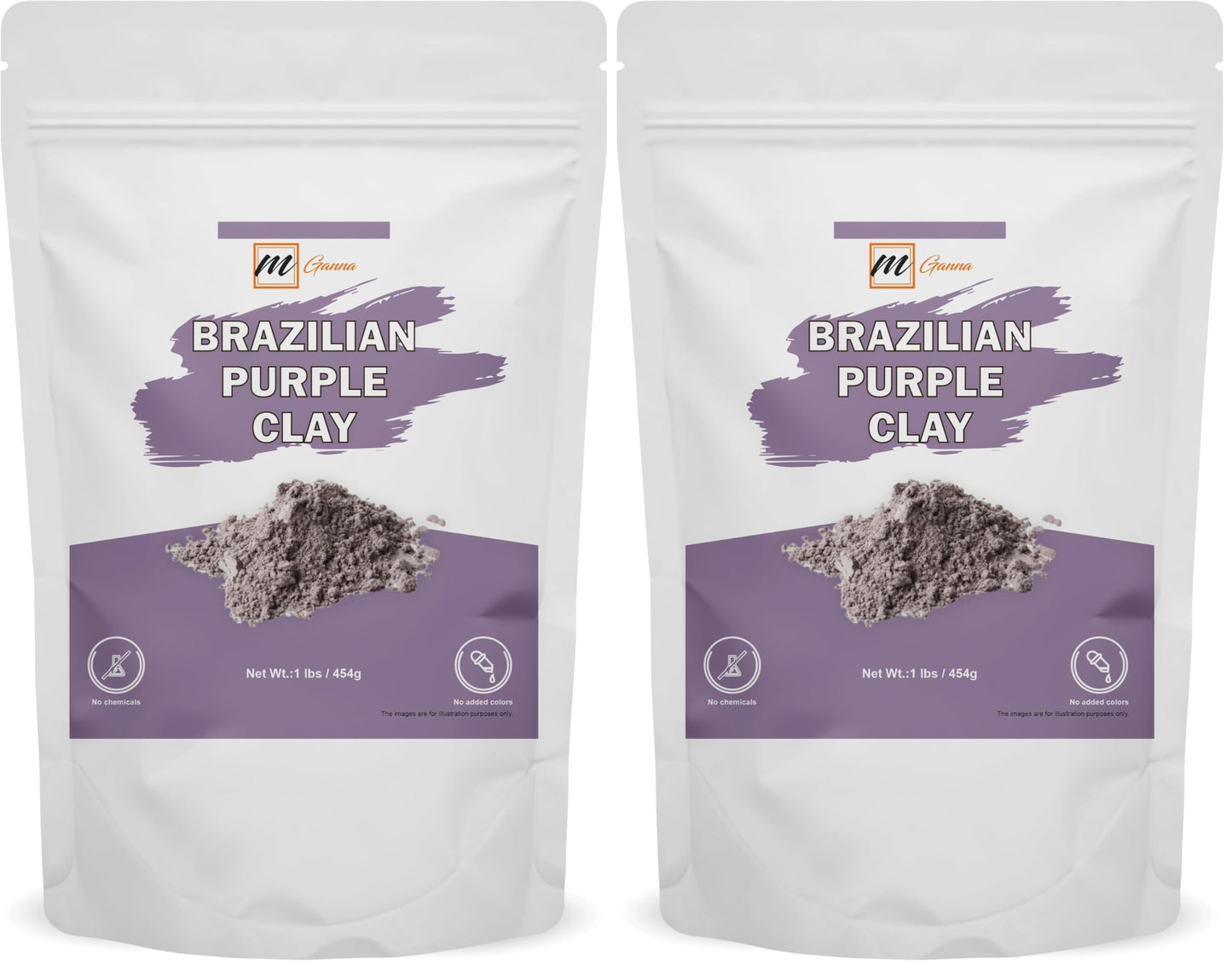 mGanna 100% Natural Brazilian Purple Clay for Skin firming, Creams and Soap Making 1 LBS / 454 GMS (Pack of 2)