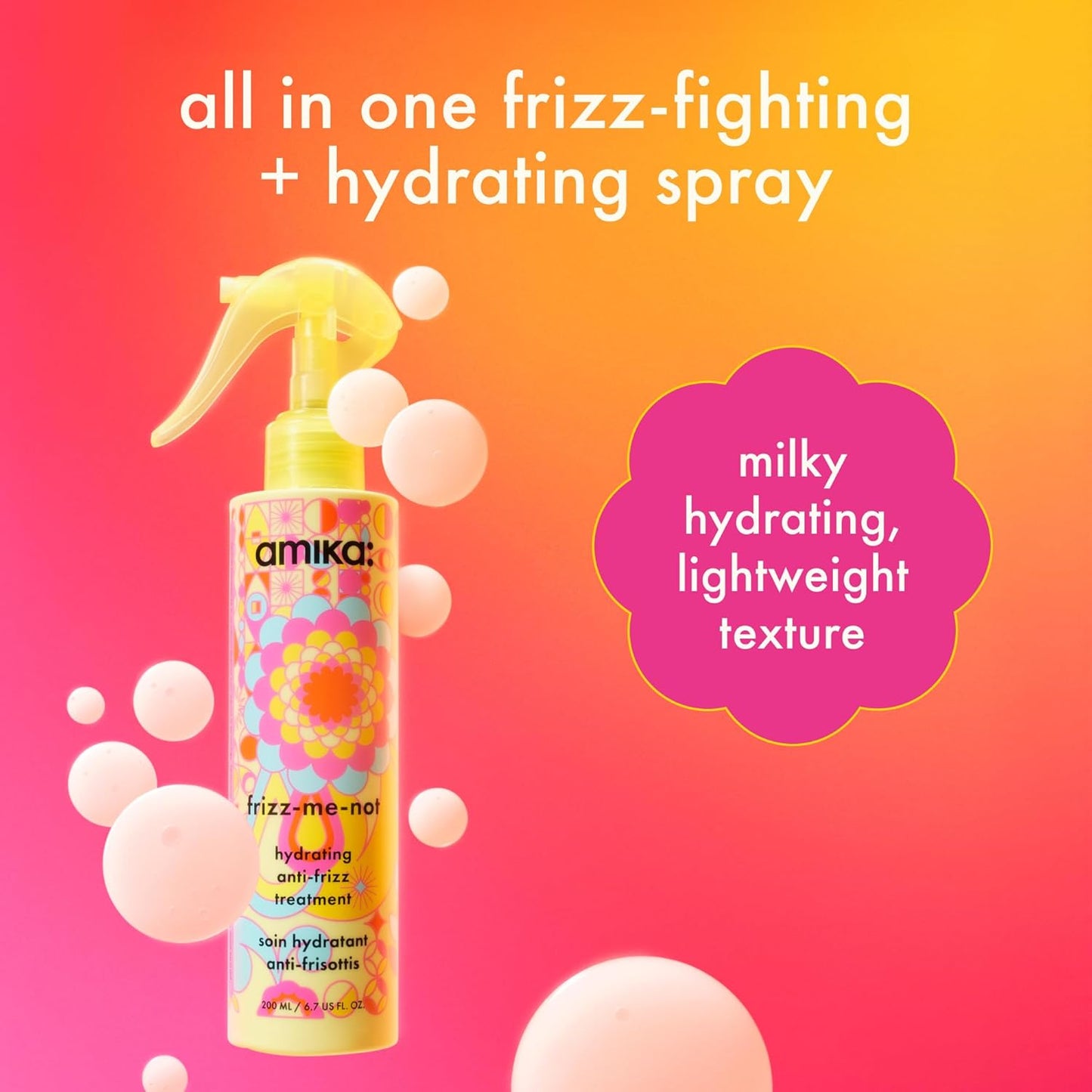 Amika Frizz-Me-Not Hydrating Anti-Frizz Treatment - Lightweight Spray for Medium to Thick Hair Types 2A-4C | Humidity & Heat Protection