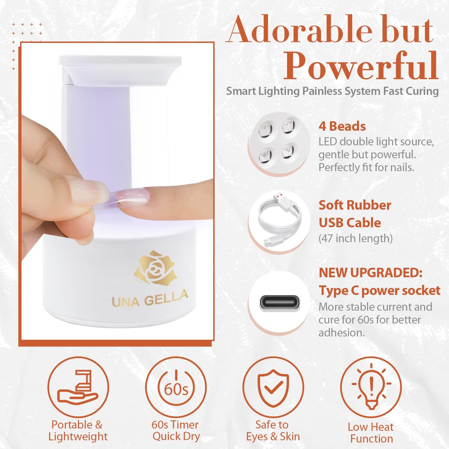 UNA GELLA Mini U V LED Light for Nails, Innovative Nail Lamp with Open Space for Easy Gel Tips Nail Extension, Quick-Dry U V Nail Light, Portable Nail Dryer for Nail Gel Travel or Home Nail Art
