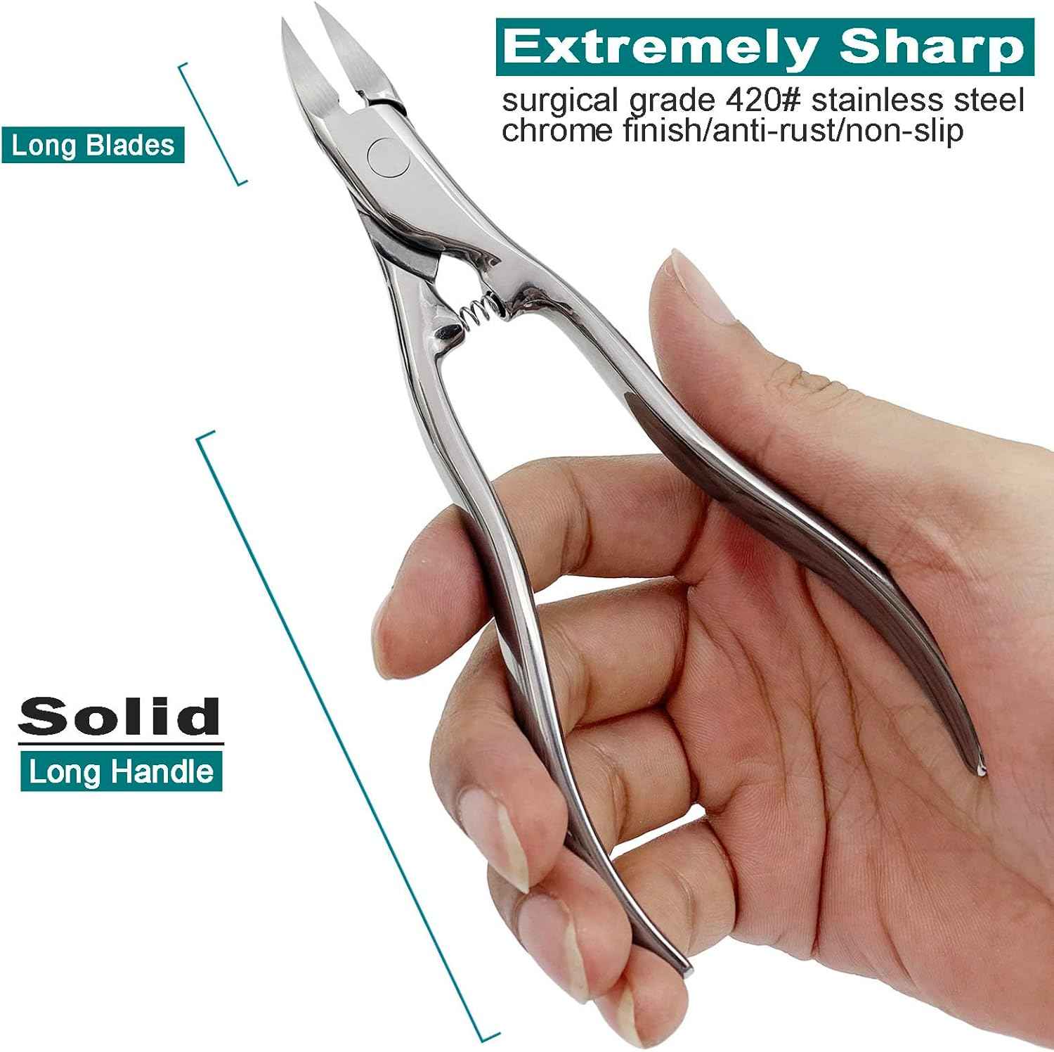 Heavy Duty Wide Jaw Nail Clippers Set - 3 Long Handle Tools for Toenails & Fingernails