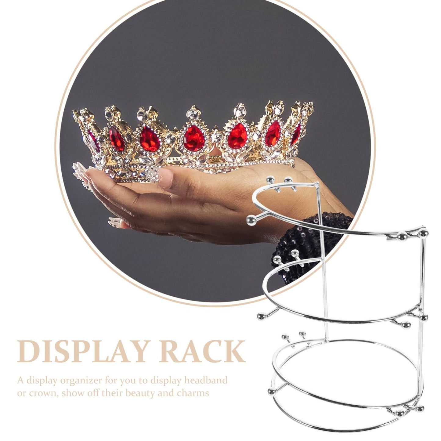HOLIDYOYO Crown Display Stand Three-Tier Metal Tiara Holder Rack for Wedding Bridal Headbands Hair Accessories Organizer 7.55X5.51X5.51 Inches