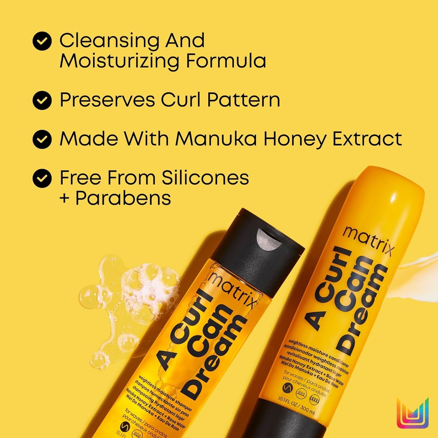 MATRIX A Curl Can Dream Weightless Moisture Shampoo, Conditioner and Spray Set | For Wavy Hair | All Day Frizz Control | With Manuka Honey Extract and Rose Water | Silicone Free | Luxury