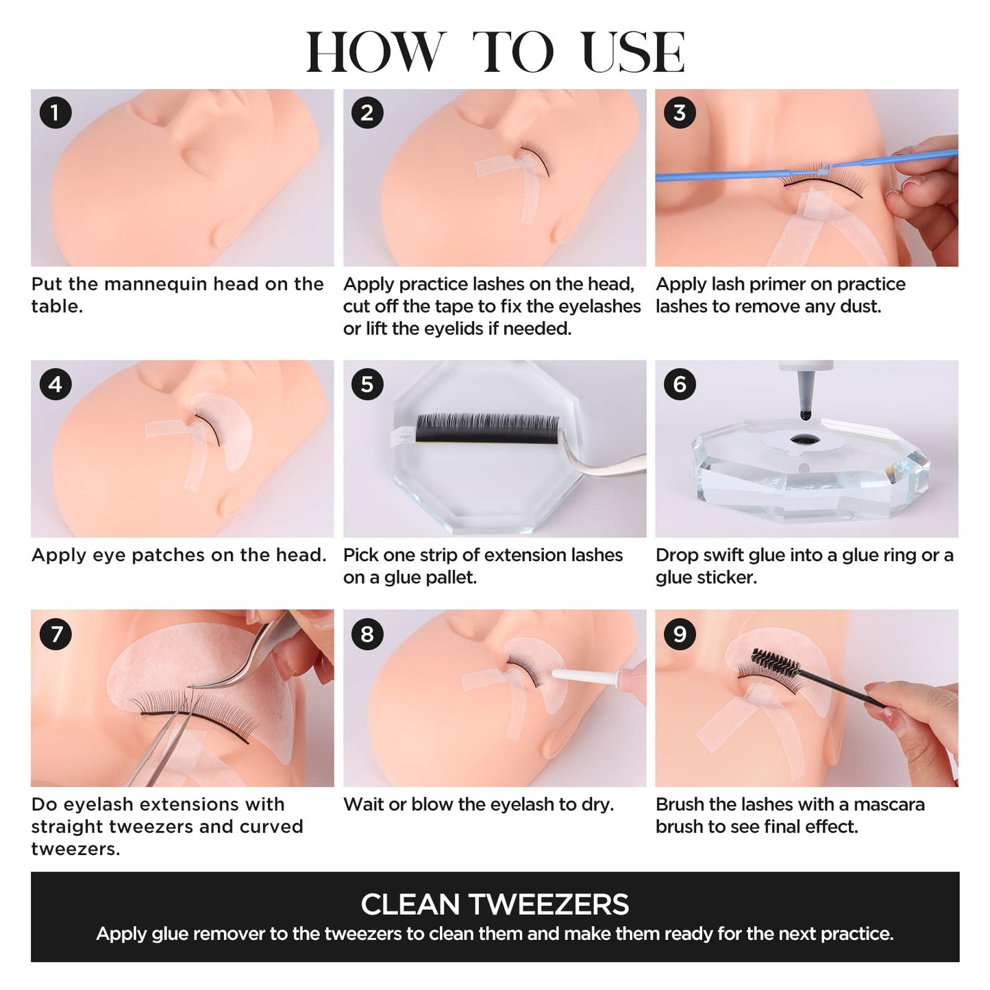 Eyelash Extension Kit,with lash Mannequin Head Lash Practice training kit Professional lash extension supplies Tool for Lash Training by BEYELIAN