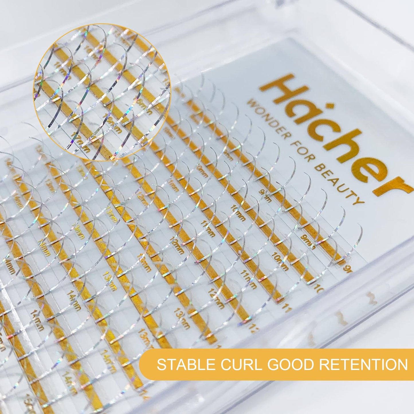 HAICHER Colored Lash Extensions CC Curl 9-18mm Mixed Lash Trays, Holographic Lash Tinsel for Eyelash Extension (Silver, Spike)