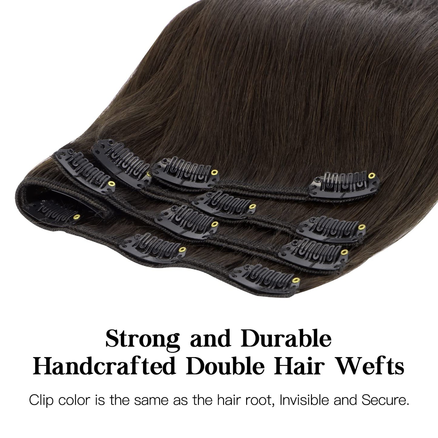 HOTBANANA Human Hair Clip in Hair Extensions, Dark Brown 120g Clip in Hair Extensions Real Human Hair Straight Remy Hair Clip in 18 Inch 7pcs