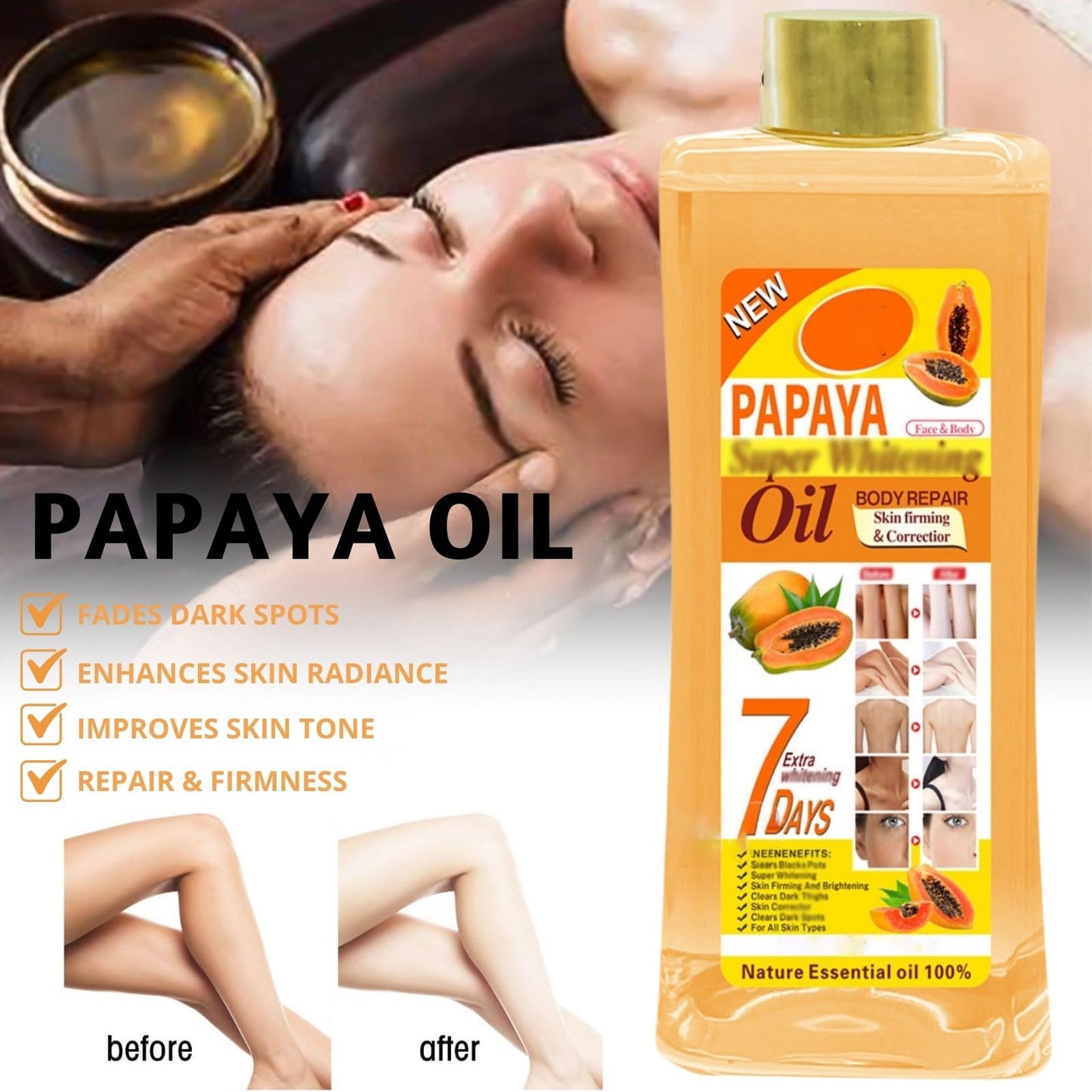 1000ml Papaya Oil for Skin Brightening - Organic Papaya Oil for Face - Soft 7 Body Oil, Moisturizing