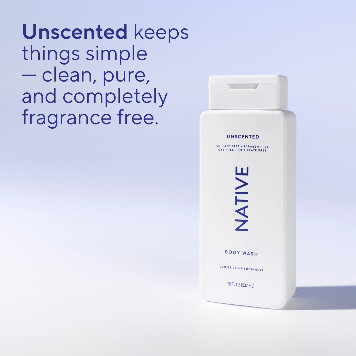 Native Body Wash Contains Naturally Derived Ingredients | For Women & Men, Sulfate, Paraben, & Dye Free Leaving Skin Soft and Hydrated |Unscented 18 oz